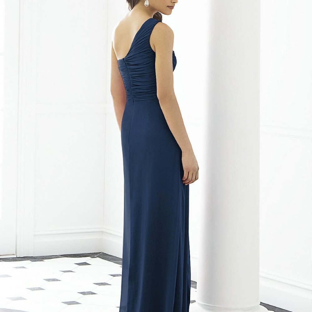 After Six 6651...Full Length, One shoulder, Chiffon Dress...Midnight...Size 6 - Picture 4 of 6